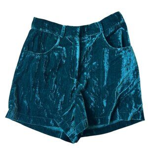 Zara Crushed Velvet Bermuda Shorts Womens 2 Teal Whimisgoth  Glam Avant Garde